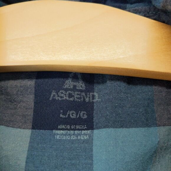 Ascend Size Mens L Blue Gray Plaid Button Up Long Sleeve Shirt Front Flap Pocket - Picture 11 of 12